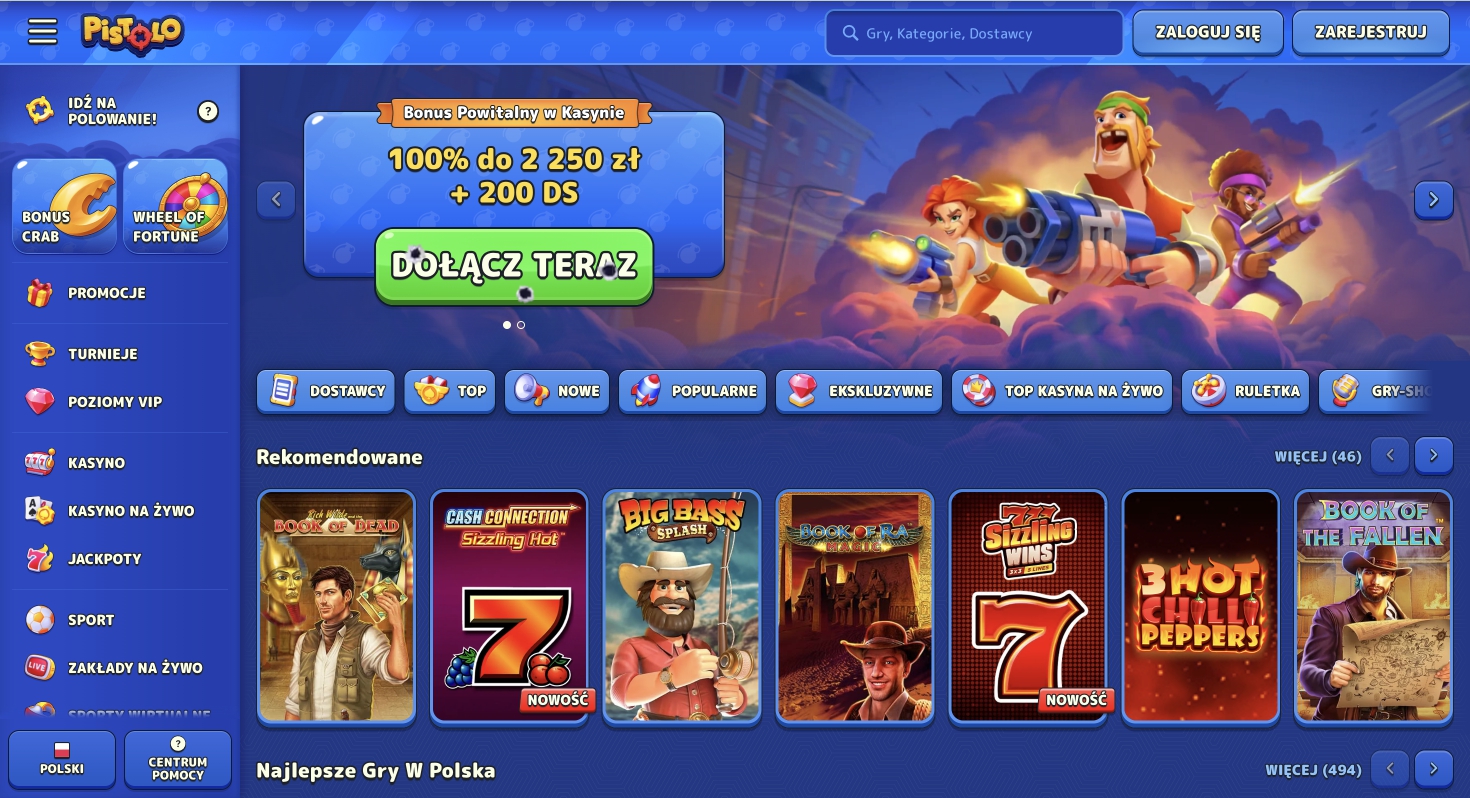 Pistolo Casino - Bonus powitalny 100% do 2 250 zł + 200 DS